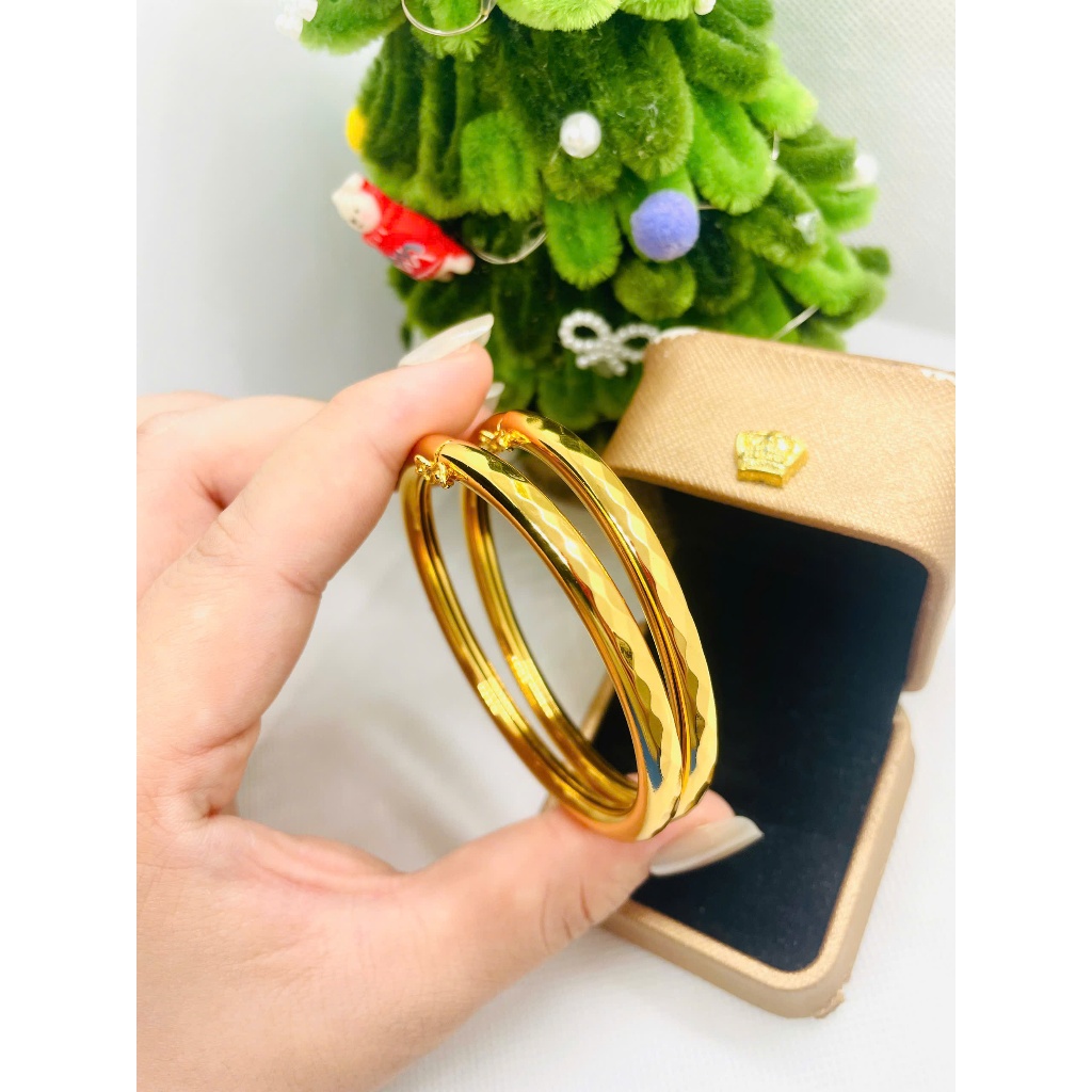 Vòng Tay Mạ Vàng 24K Họa Tiết Cắt Kim Cương – Vòng Trơn Bản Vừa Sang Trọng, Không Đen Không Gỉ