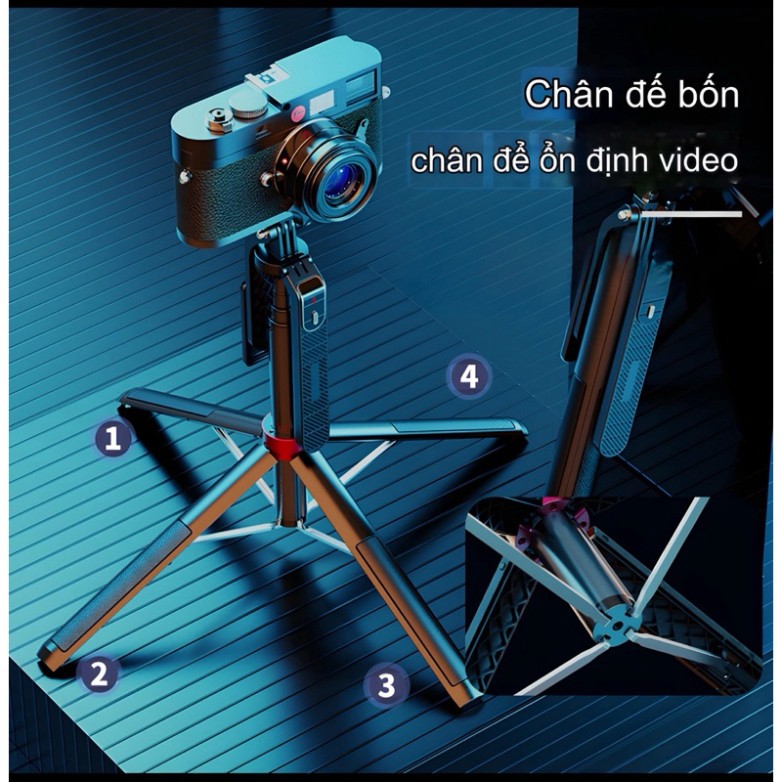 P185 – Gậy selfie gấp gọn kèm remote chụp hình, dùng cho điện thoại