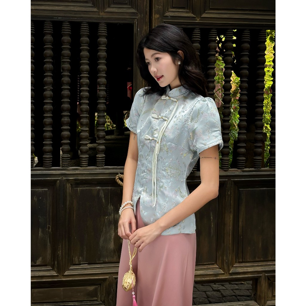 Áo Kiểu Sườn Xám An Đình Miều Est.2013 Gấm Thêu Hoa Cổ Tàu Cách Tân
