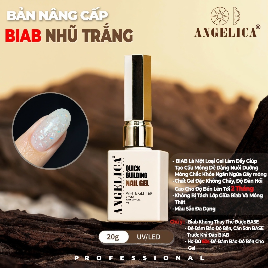 Gel Biab Nhũ Trắng ANGELICA Chính Hãng Chai 20g - Gel Biad Cao Cấp Nail ANG-QBWG