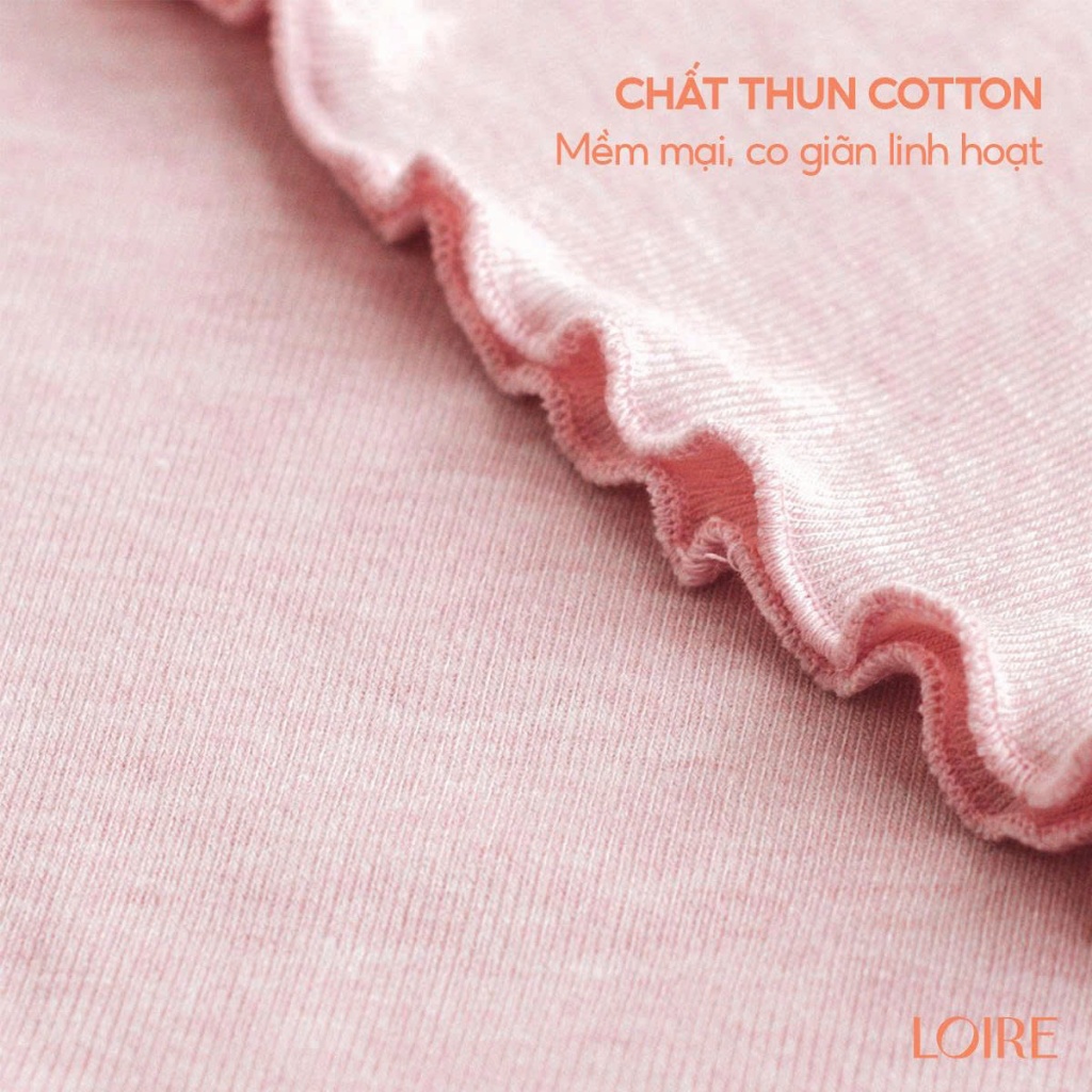 Bộ Đồ Ngủ Loire FDMN250337 Chất Cotton Dáng Dài Tay Nhấn Ren Mềm