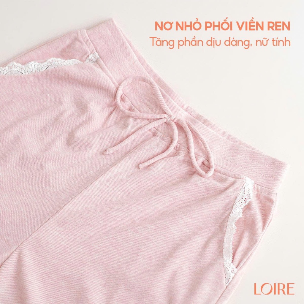 Bộ Đồ Ngủ Loire FDMN250337 Chất Cotton Dáng Dài Tay Nhấn Ren Mềm