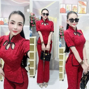 TH83 - SÉT BỘ THUN TĂM, CỔ PHỐI GIỌT NƯỚC, QUẦN ỐNG LOE