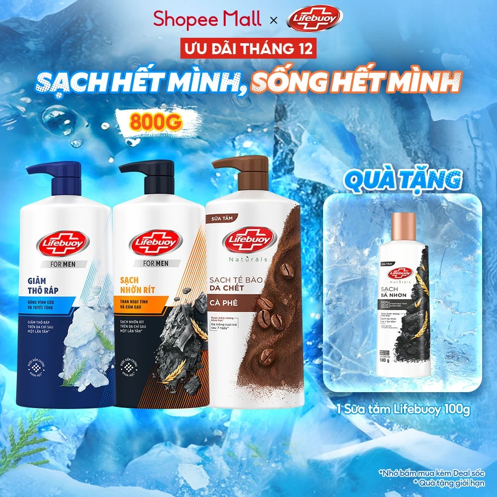 Sữa Tắm Lifebuoy 800gr Detox Và Sạch Sâu Khỏi Bụi Mịn Pm2.5 Detox 100% Từ Thiên Nhiên Diệt Khuẩn
