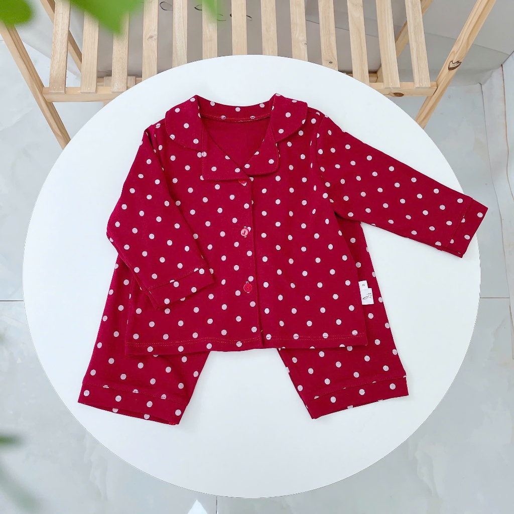 Pizama cho bé trai bé gái Lá Homewear A365, đồ ngủ thu đông cho bé họa tiết chấm bi giáng sinh noel