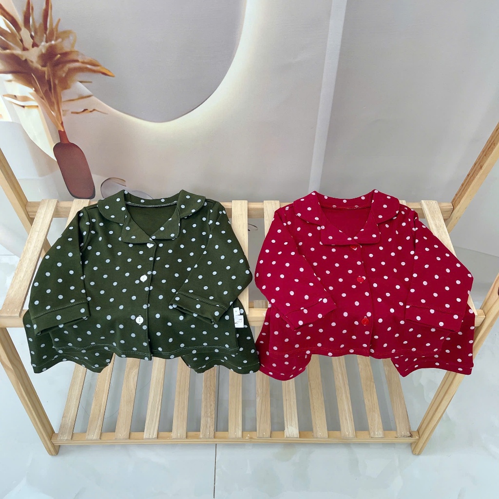 Pizama cho bé trai bé gái Lá Homewear A365, đồ ngủ thu đông cho bé họa tiết chấm bi giáng sinh noel