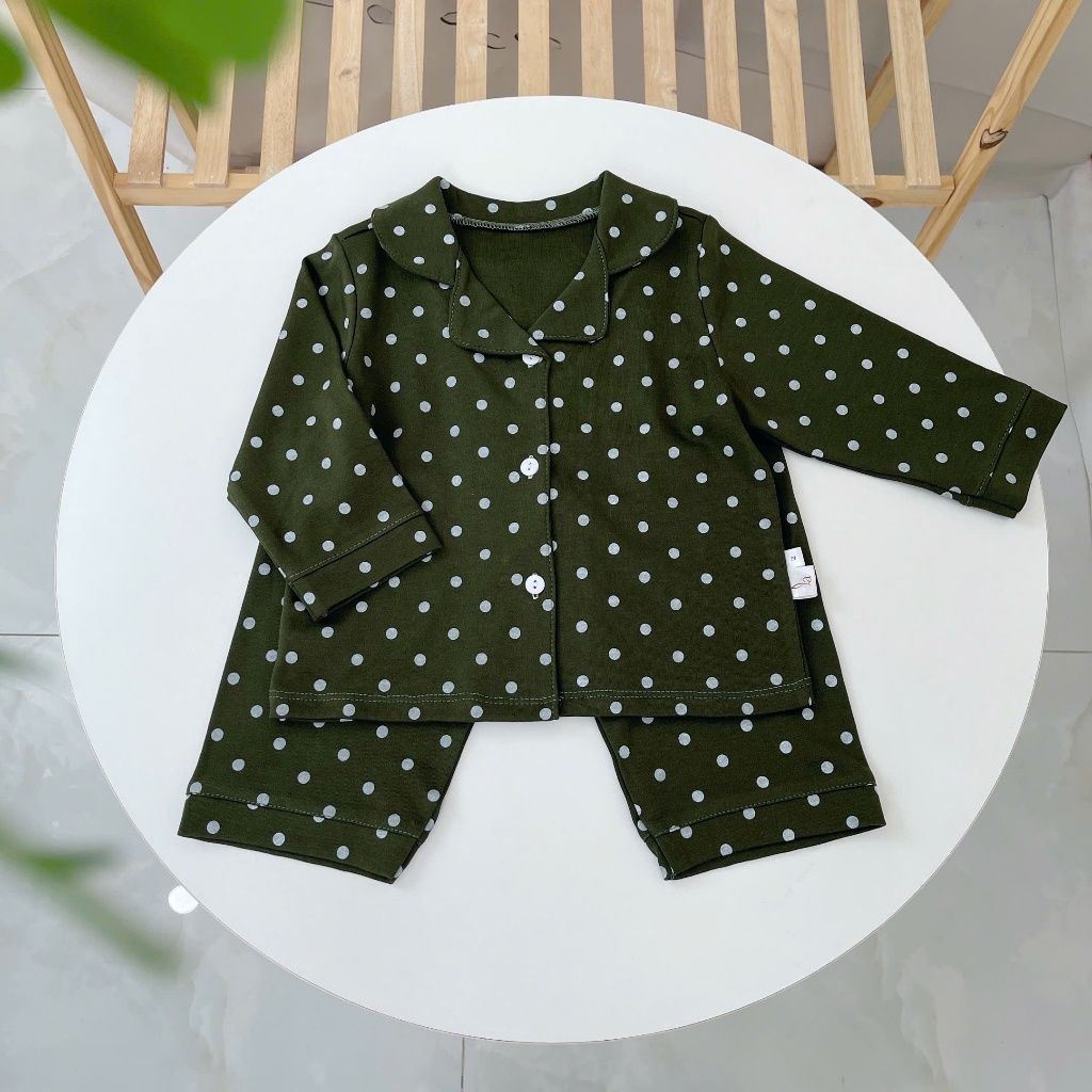 Pizama cho bé trai bé gái Lá Homewear A365, đồ ngủ thu đông cho bé họa tiết chấm bi giáng sinh noel
