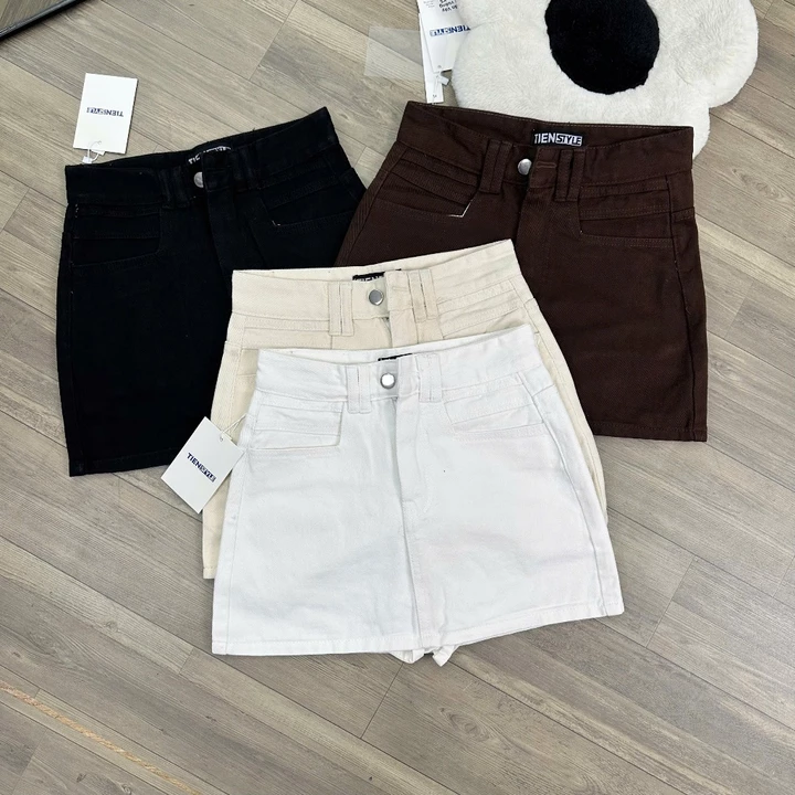 TIENSTYLE - Chân váy jean chữ A mạc da túi viền xếp có lót quần phong cách,Chân váy Bò Bigsize S/5XL