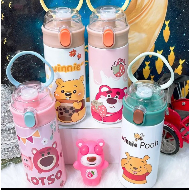 Bình giữ nhiệt CUTE 500ML kèm ống hút. Bình nước giữ nhiệt HÀNG VỀ SẴN, ly giữ nhiệt gấu dâu LA BUBU CAPPYBAR