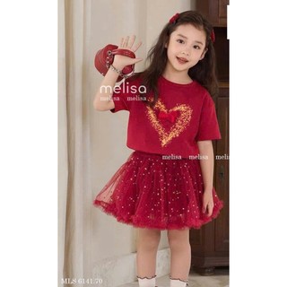 [B&G] Sét váy đỏ áo cotton kèm chân váy bồng xèo cho bé gái diện tết, noen bé 2-12 tuổi