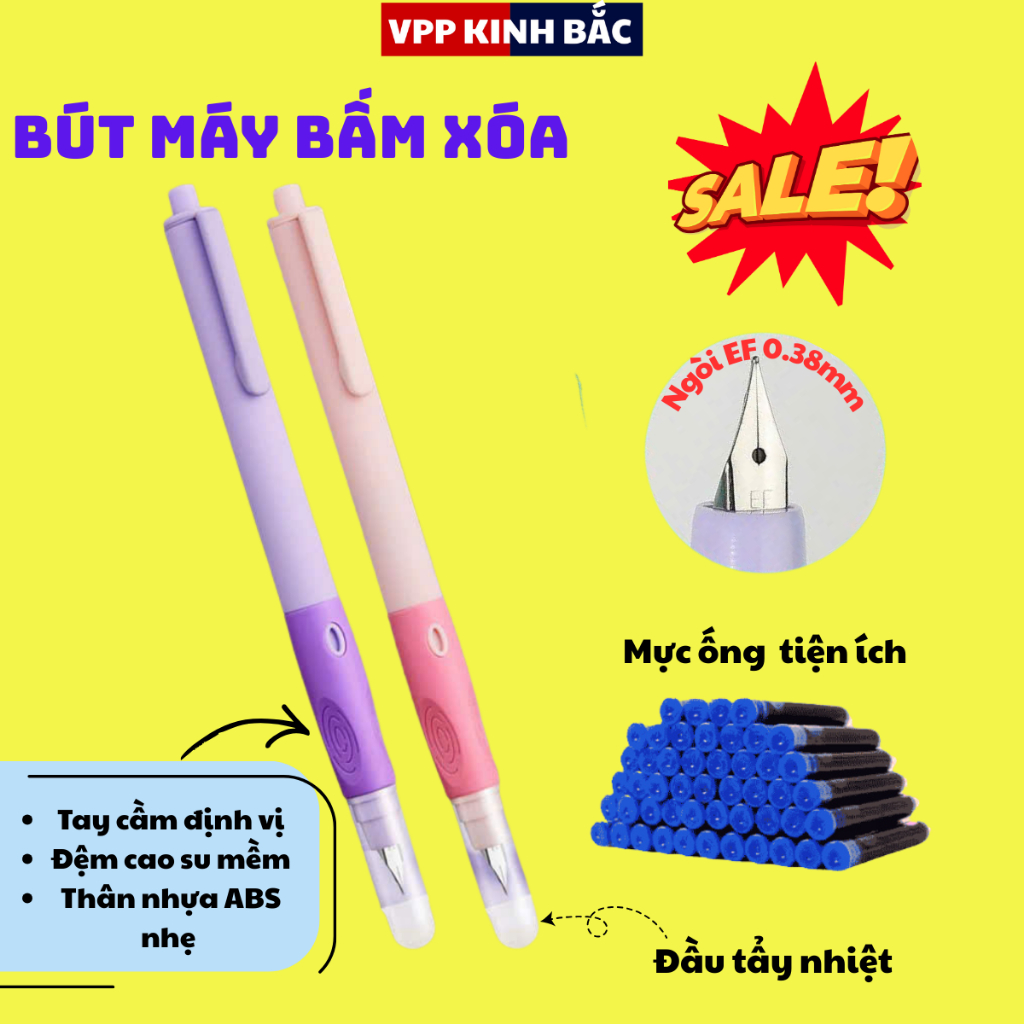 Bút Máy Bấm Xóa F39 Tiểu Học – Ngòi 0.38mm Viết Gọn Nét, Bé Dễ Làm Quen.