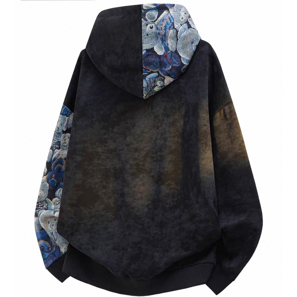 Áo khoác nỉ hoạ tiết cổ điển dành cho nam, mùa xuân/thu, có mũ, phối màu tie-dye