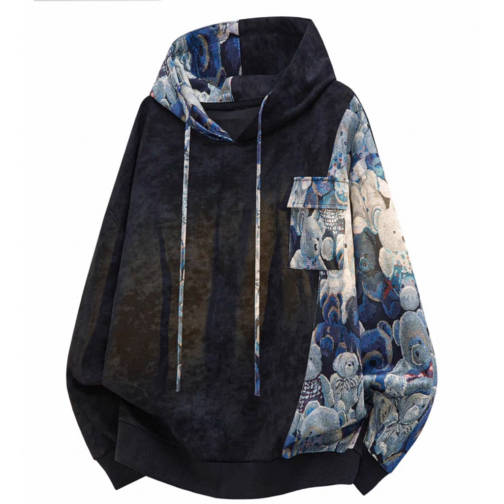 Áo khoác nỉ hoạ tiết cổ điển dành cho nam, mùa xuân/thu, có mũ, phối màu tie-dye