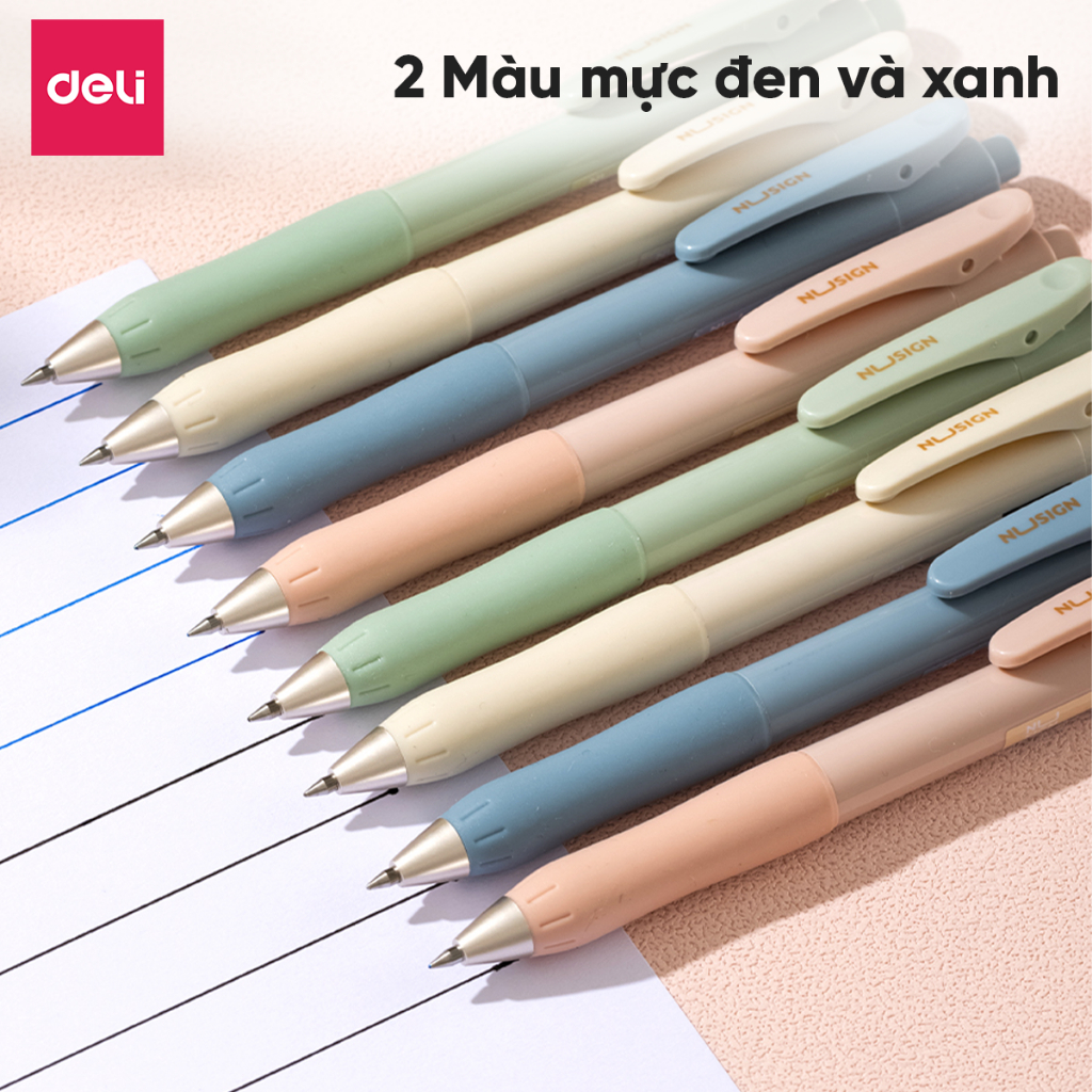 Bút Gel Cao Cấp Deli Bút Bi Nước Ngòi 0.5mm Mực Xanh Đen Nhiều Màu Không Lem Viết Trơn