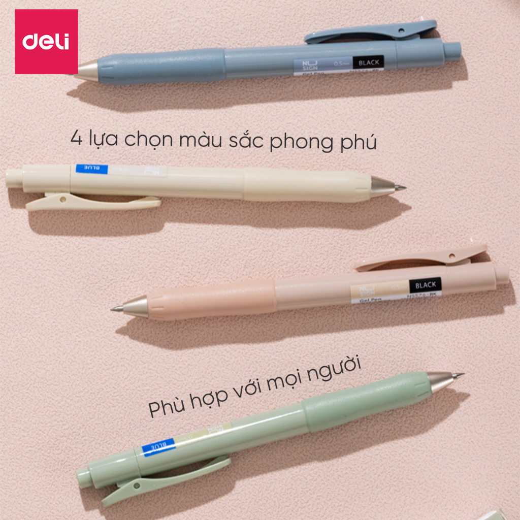 Bút Gel Cao Cấp Deli Bút Bi Nước Ngòi 0.5mm Mực Xanh Đen Nhiều Màu Không Lem Viết Trơn