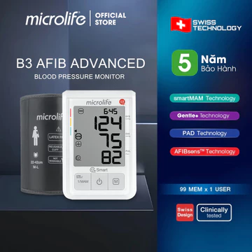 Máy Đo Huyết Áp Bắp Tay Microlife B3 AFIB ADVANCED | Nâng Cấp Cảnh Báo Đột Qụy Sớm Chỉ Sau 1 Lần Đo