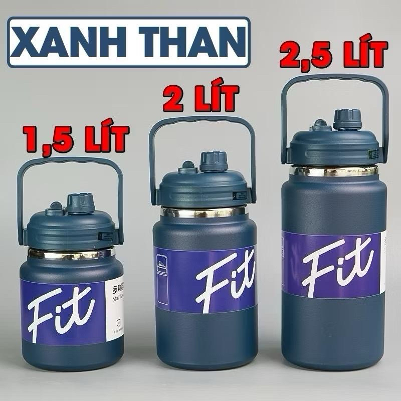 Bình Giữ Nhiệt Dung tích Lớn FIT 2500ml/2000ml/1500ml - Miệng Rộng, Ống Hút, Đầu Rót, Tay Cầm Tiện Lợi