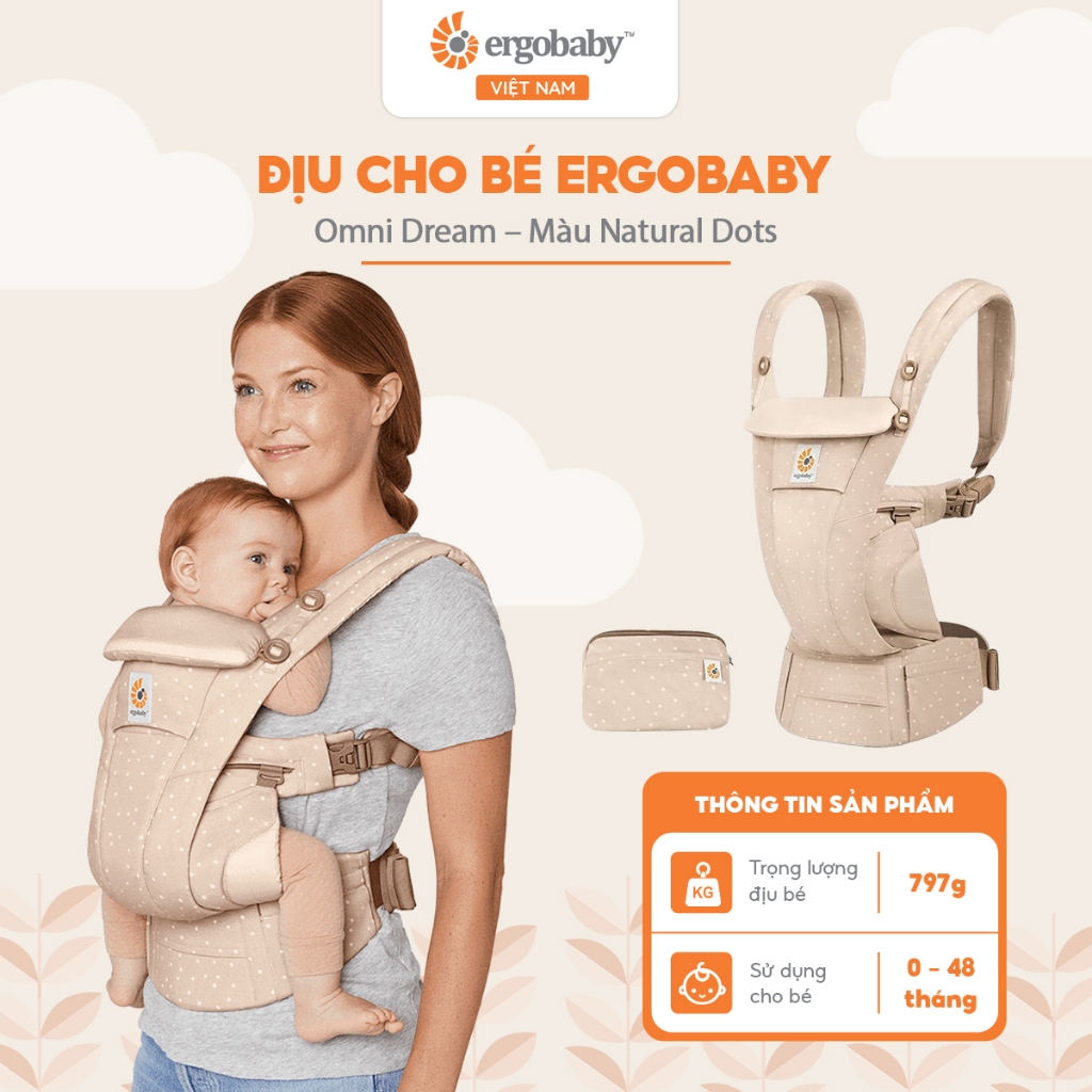 Địu cho bé Ergobaby Omni Dream vải mềm, thoáng khí và không gây nóng, dành cho trẻ từ 0 - 48 tháng