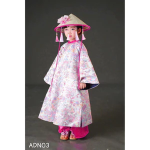 Set áo dài m cho bé gái (KHÔNG KÈM NÓN) và AD nhung [SẴN] thêu sen size 1-10y(8-31kg) ADN03