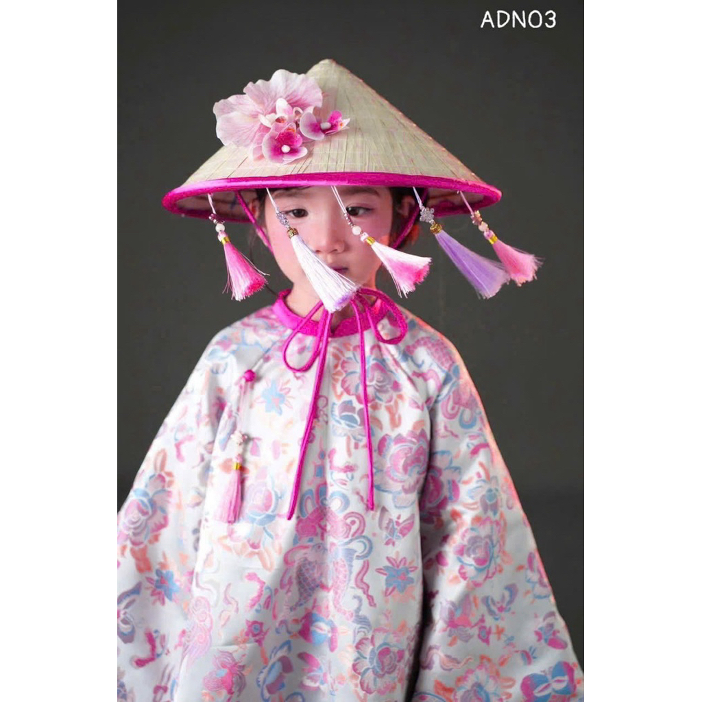 [Sẵn - Hỏa tốc] Set áo dài m cho bé gái (KHÔNG KÈM NÓN) và AD nhung [SẴN]  thêu sen size 1-10y(8-31kg) ADN03