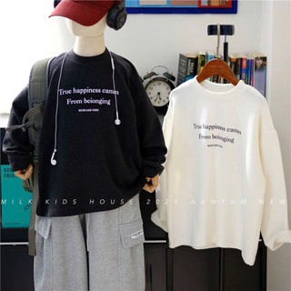 Áo Thun Tay Dài Form Rộng In Chữ True Happiness Comes From Belongin