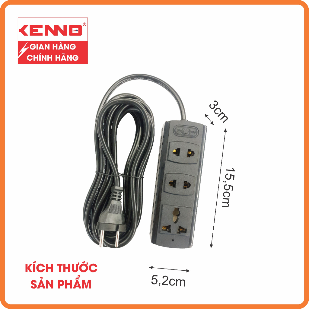 Ổ cắm điện chịu tải 1200W Kenno lõi sứ mã 3A3 3A5 KENNO 3 lỗ cắm dùng cho máy tính, tivi, màn hình