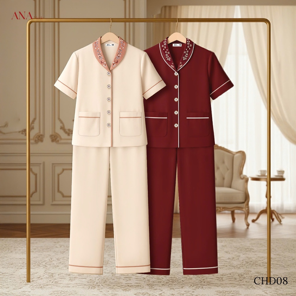 Đồ Bộ Sang Trọng Trung Niên ANA Mode Chất Liệu Lụa Ánh Nhung Thoáng Mát Quà Tặng Mẹ DB25CHD08