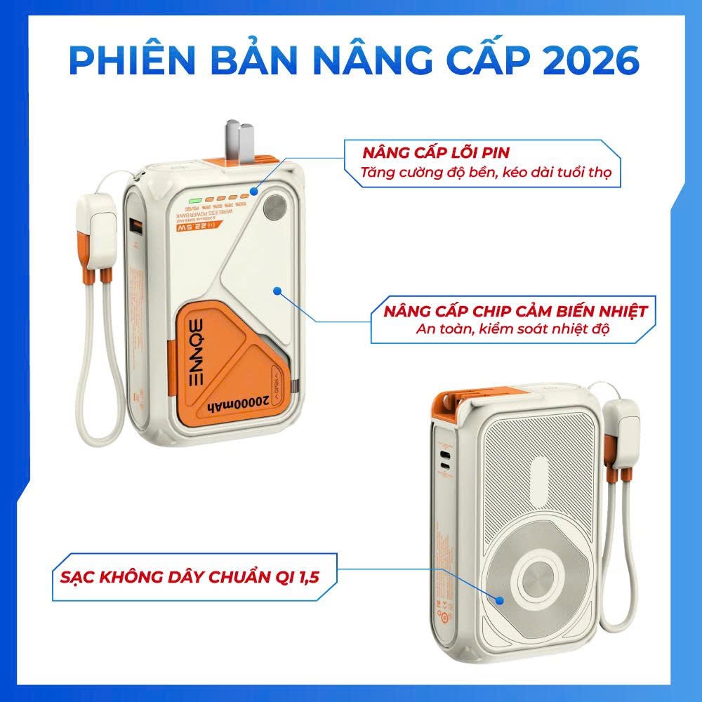 Sạc Dự Phòng BP08, Củ Sạc Nhanh BONNE BP08 By BONNE TECH10.000 mAh 20.000 mAh Hỗ Trợ Sạc Không Dây
