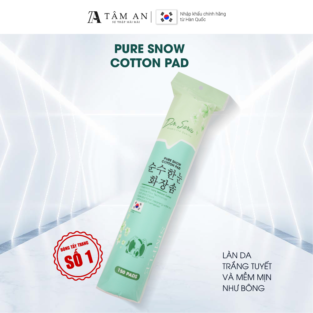 Bông tẩy trang cotton tiệt trùng UV 150 miếng tròn DR.SERA PURE SNOW COTTON PAD