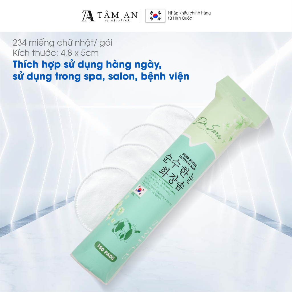 Bông tẩy trang cotton tiệt trùng UV 150 miếng tròn DR.SERA PURE SNOW COTTON PAD