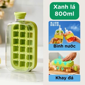 Bình Đựng Nước Tích Hợp Khay Làm Đá Không Bị Gỉ Nước 800ml Có Nắp Nhấn Lấy Đá