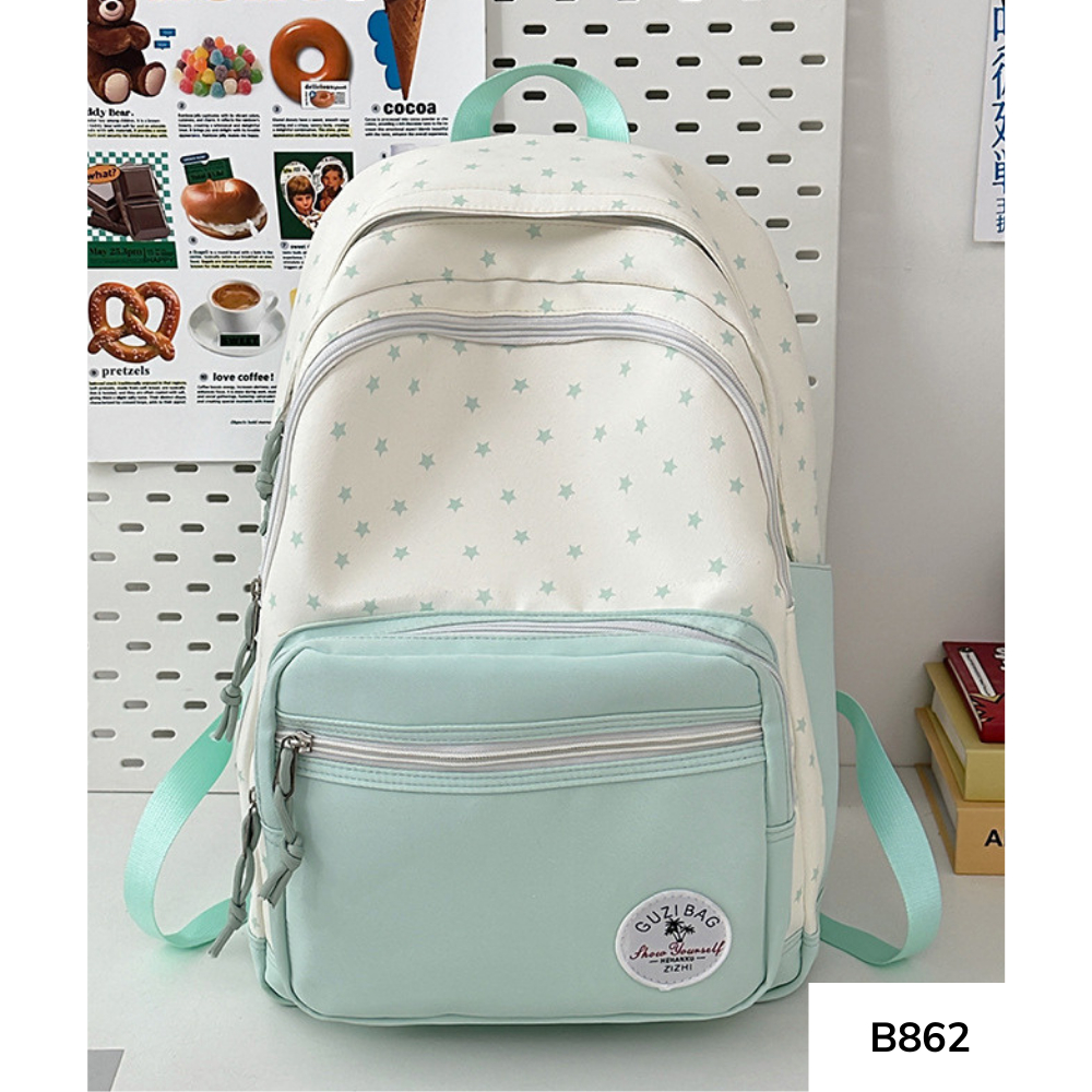 Balo học sinh cấp 2, balo nữ hàn quốc họa tiết ngôi sao màu pastel nhiều ngăn phong cách ulzzang y2k B862 gagastore
