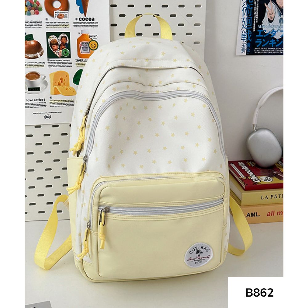 Balo học sinh cấp 2, balo nữ hàn quốc họa tiết ngôi sao màu pastel nhiều ngăn phong cách ulzzang y2k B862 gagastore