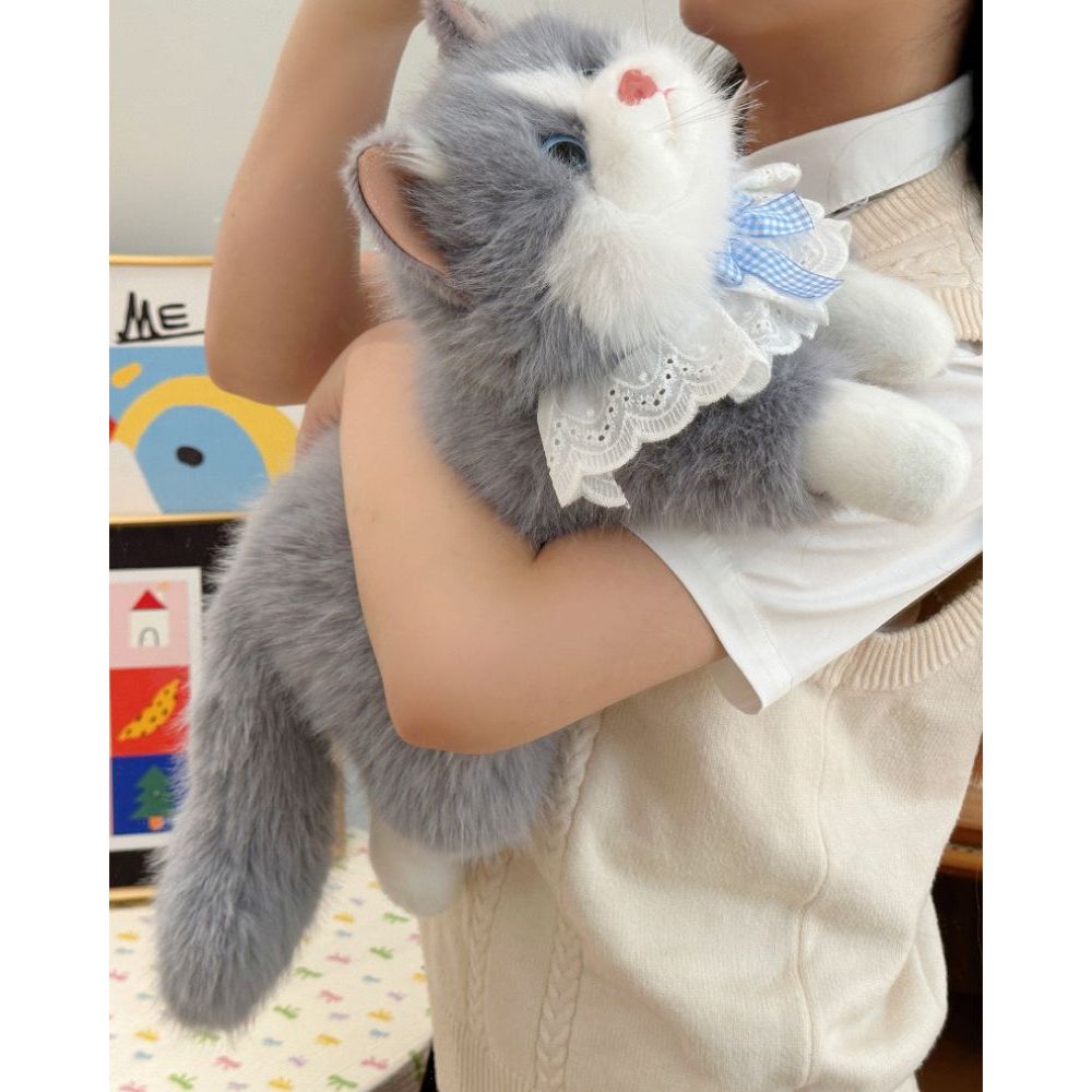 Gấu Bông Mèo Giống Thật Dễ Thương Có Phát Ra Tiếng Kêu Lông Dài Mềm Mại Làm Gấu Ôm, Ngủ, Quà Tặng Sinh Nhật Cho Bé Gái