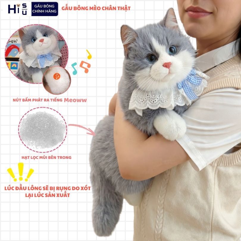Gấu Bông Con Mèo Giống Thật Lông Dài Mềm Mại Có Phát Tiếng Kêu Làm Gấu Ôm, Ngủ Cho Bạn Gái,Cho Bé Ngày Sinh Nhật,Noel