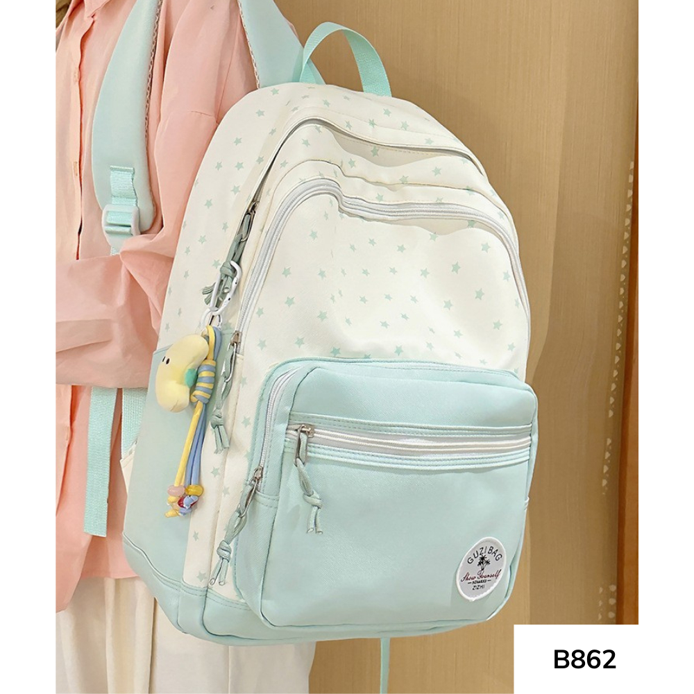 Balo học sinh cấp 2, balo nữ hàn quốc họa tiết ngôi sao màu pastel nhiều ngăn phong cách ulzzang y2k B862 gagastore