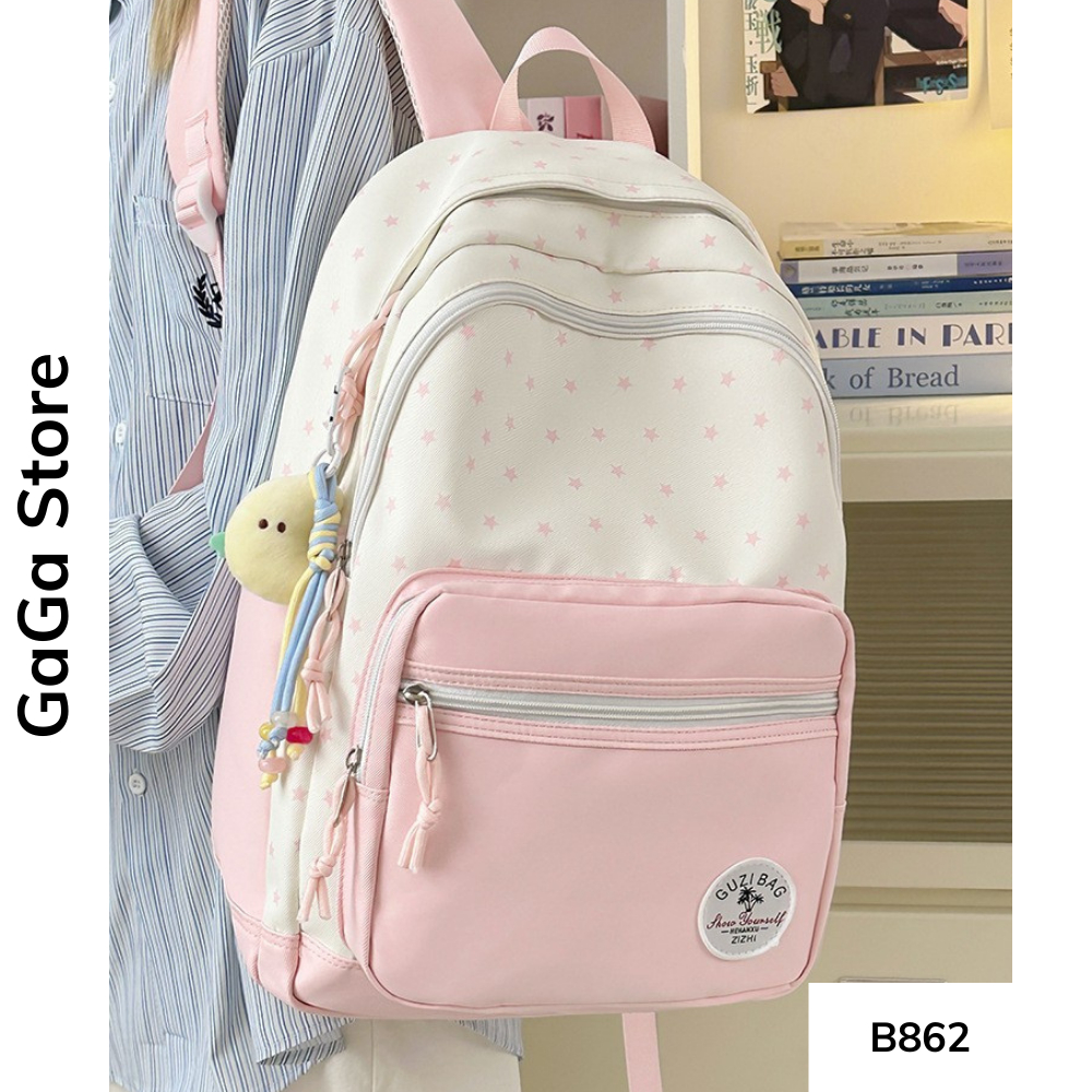 Balo học sinh cấp 2, balo nữ hàn quốc họa tiết ngôi sao màu pastel nhiều ngăn phong cách ulzzang y2k B862 gagastore