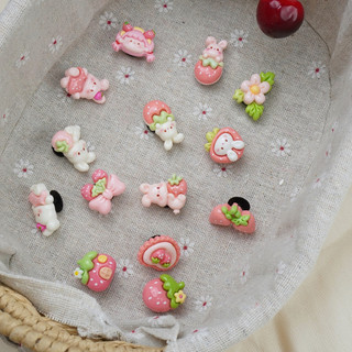 Set 14 Sticker, Charm 3D chủ đề thỏ dâu gắn Dép Sục, Cá Sấu JB-186 Mita