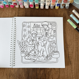 Tranh Tô Màu Sweet Couple Days 36 Tranh, Giấy dày 200gsm Quyển A4 A5, Phù Hợp Màu Marker, Acrylic, Chì Màu, Sáp Màu