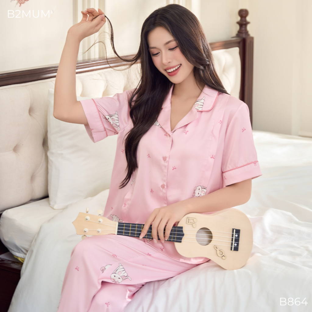 Bộ Bầu Chất Lụa - Mềm Nhẹ Mát - Có Khóa Dọc Cho Bé Ti Và Chun Chỉnh Bụng B864 B2MUM