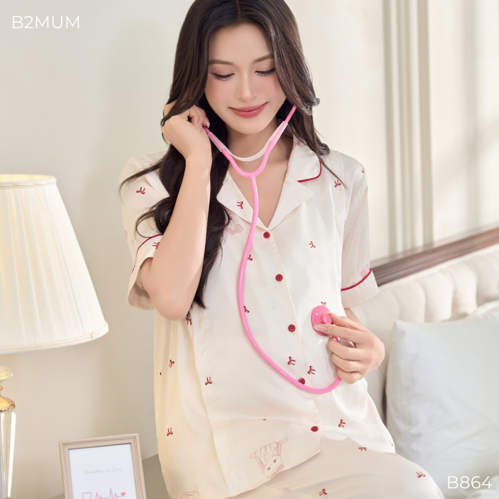 Bộ Bầu Chất Lụa - Mềm Nhẹ Mát - Có Khóa Dọc Cho Bé Ti Và Chun Chỉnh Bụng B864 B2MUM