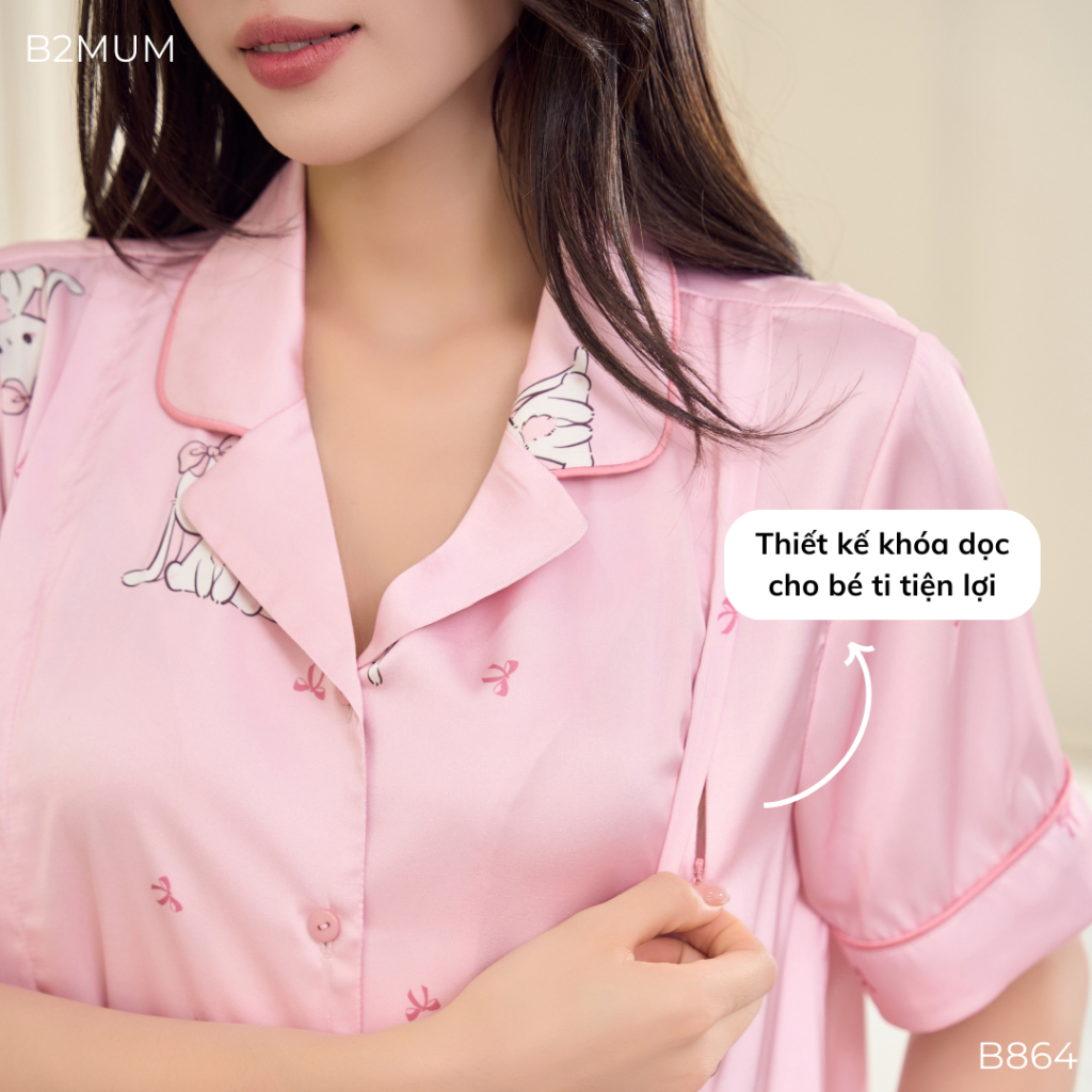 Bộ Bầu Chất Lụa - Mềm Nhẹ Mát - Có Khóa Dọc Cho Bé Ti Và Chun Chỉnh Bụng B864 B2MUM