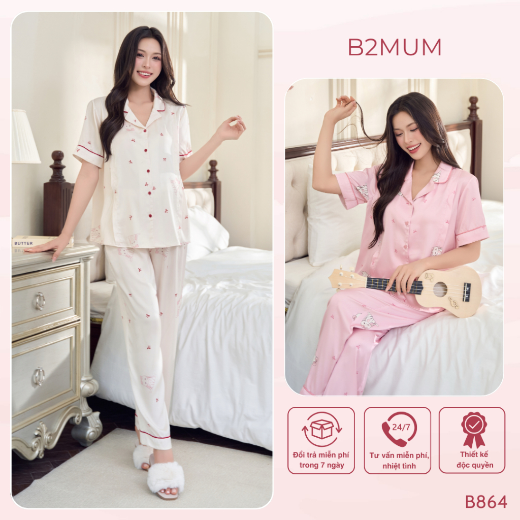 Bộ Bầu Chất Lụa - Mềm Nhẹ Mát - Có Khóa Dọc Cho Bé Ti Và Chun Chỉnh Bụng B864 B2MUM