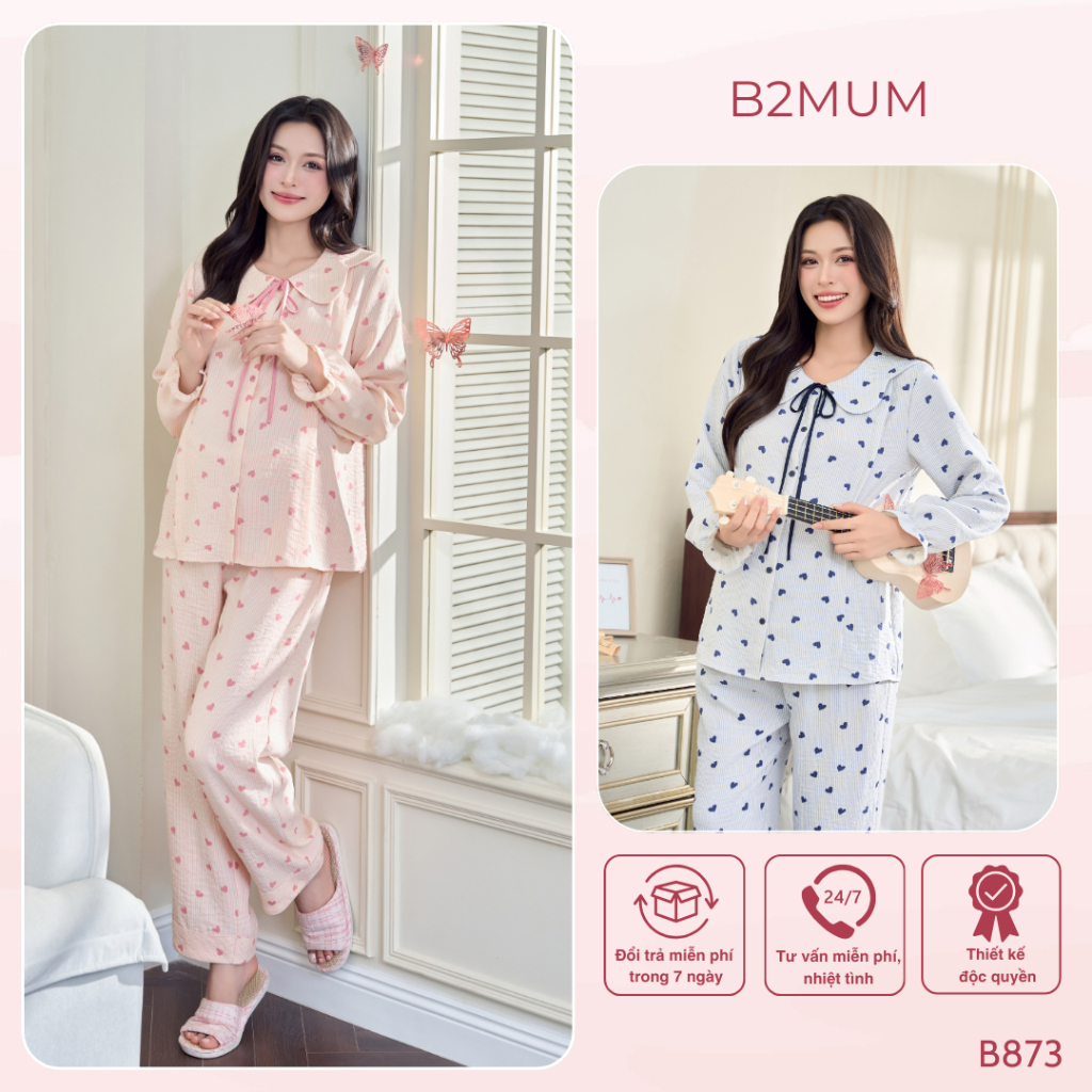 Bộ Bầu Đũi Vân Mây Mềm Nhẹ Cổ Cánh Sen Cách Điệu Khóa Dọc Cho Bé Ti Và Chun Chỉnh Bụng B873 B2MUM