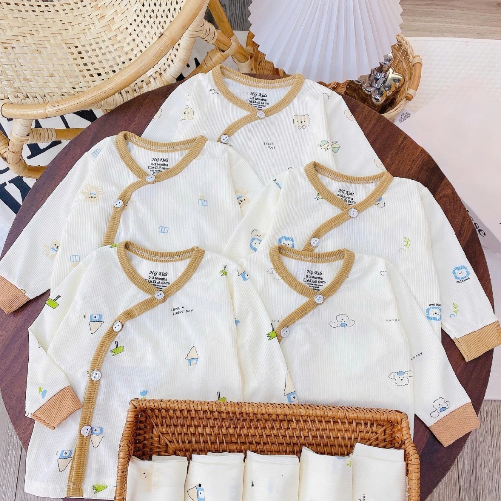 [Peinn] Combo 3/5 bộ quần áo dài tay chất tăm lạnh hàn quốc cho bé trai và bé gái sơ sinh từ 3-9kg