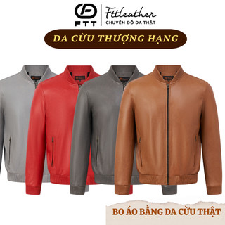 Áo khoác da cừu nam Bomber Jacket bo chun da cao cấp Fttleather bền bỉ - áo da trẻ trung AD602C