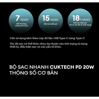Củ Sạc GaN CUKTECH HA716C 1C | Công Suất Max 20W | 7 Lớp Bảo Vệ | Bảo Hành 18 Tháng