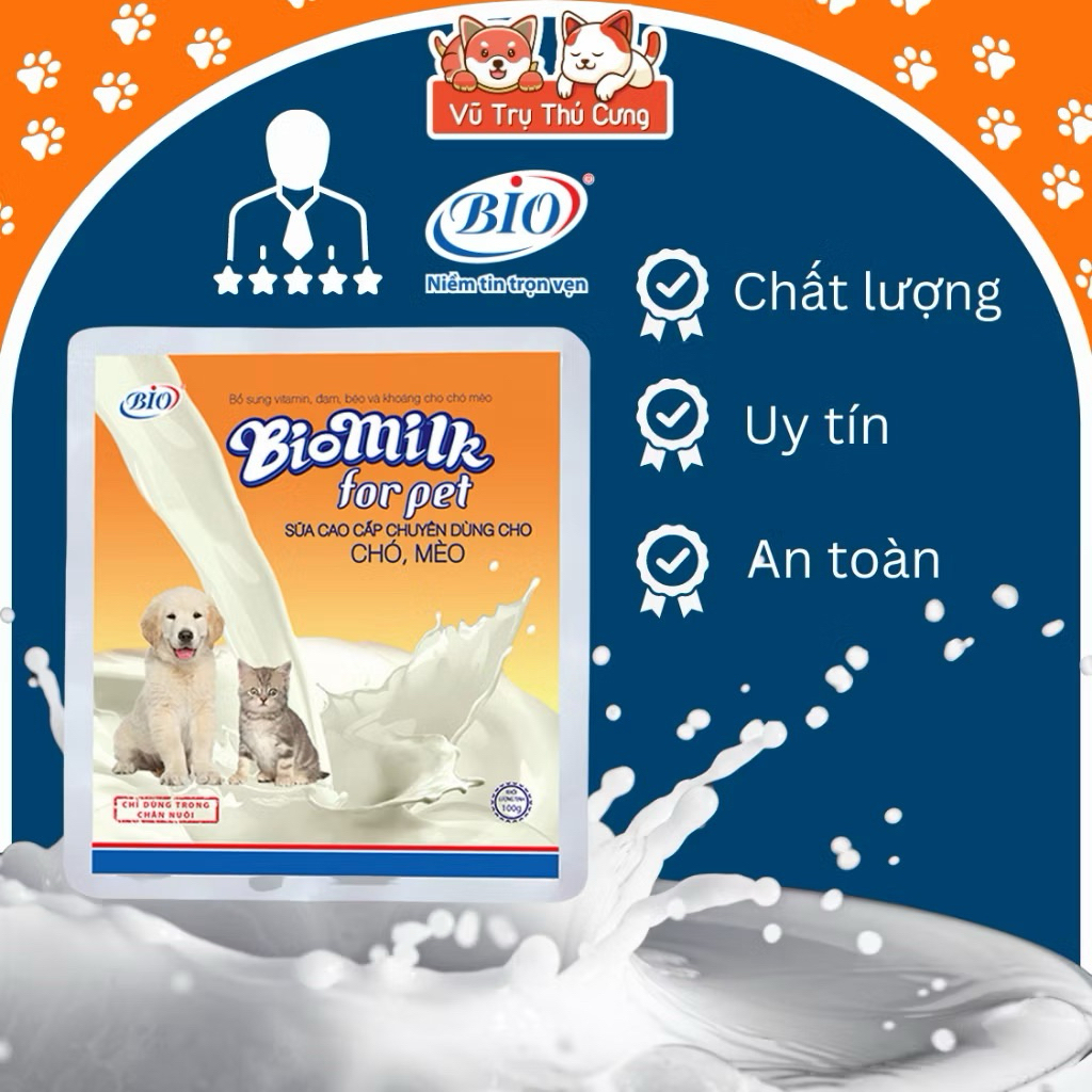 (Hoả Tốc) Sữa Bio Milk cho Chó Mèo 100g, cung cấp dinh dưỡng cho Mèo con