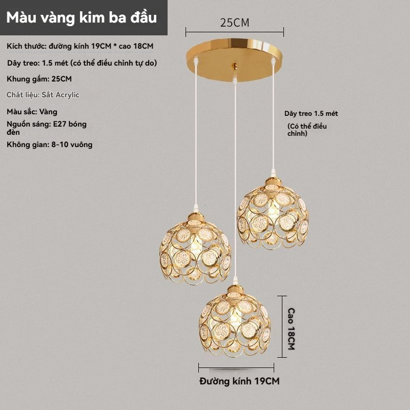 Đèn thả trần vàng 3/1 đầu 12W/36W, 3 màu, sắt+acrylic, dây 1.5m, bảo hành 1 năm