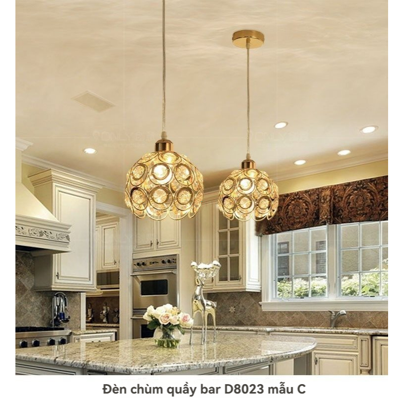 Đèn thả trần vàng 3/1 đầu 12W/36W, 3 màu, sắt+acrylic, dây 1.5m, bảo hành 1 năm